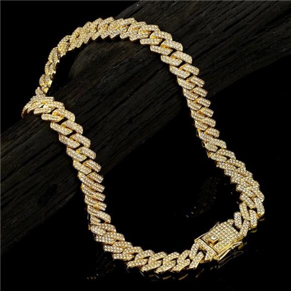 Iced Out Cuban Link Chain | 14mm Bling Rhinestone Necklace or Bracelet | Hip Hop - Picture 1 of 3